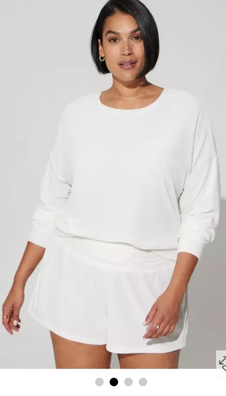 NWT Torrid 0 Large 12 Cloud Dancer Sweatshirt & short Beach Coverup Terry Cloth